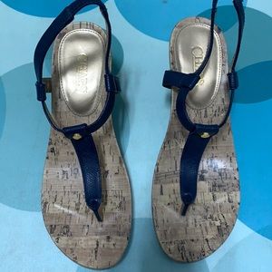 Navy sandals, wedge heel